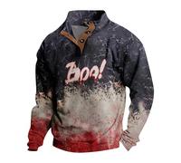 Mens Halloween Sweaters, Spooky Pumpkin Patch Face Patchwork Henley Sweatshirts,Vintage Distressed Holiday Clothes (#03-earthy Yellow,X-Large)