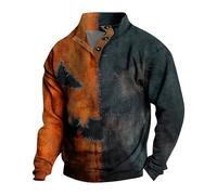 Mens Halloween Sweaters, Spooky Pumpkin Patch Face Patchwork Henley Sweatshirts,Vintage Distressed Holiday Clothes (#05-earthy Yellow,X-Large)