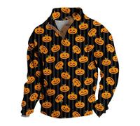 Mens Halloween Sweatshirt Scary Pumpkin Print Pullover Tops Button Up Long Sleeve Hneley Jumpers Holiday Costume Adult Scary (Black,3XL)