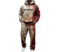 Men's Halloween Sweatshirt Set Blood Print Tracksuit Set Half Zip Hooded Sweatshirt and Jogger Pants Waffle Knit Horror Costume Outfit for Halloween Party Cosplay and Themed Events