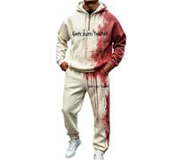 Men's Halloween Sweatshirt Set Blood Print Tracksuit Set Half Zip Hooded Sweatshirt and Jogger Pants Waffle Knit Horror Costume Outfit for Halloween Party Cosplay and Themed Events