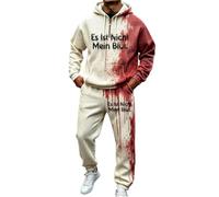 Men's Halloween Sweatshirt Set Blood Print Tracksuit Set Half Zip Hooded Sweatshirt and Jogger Pants Waffle Knit Horror Costume Outfit for Halloween Party Cosplay and Themed Events