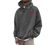 Mens Halloween Sweatshirts 3D Print Fleece Hooded Patchwork Stitched Knit Drawstring Hoodies Casual Stylish Pullover Cozy Sweater Loungewear Autumn Winter Clothing Dark Gray