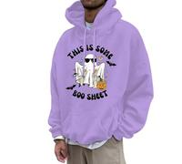 Mens Halloween Sweatshirts Bat Print Long Sleeve Spooky Horror Knit Drawstring Hoodies Casual Stylish Pullover Cozy Sweater Loungewear Festive Celebration Top Purple