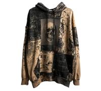 Mens Halloween Sweatshirts Skeleton Pullover Sweatshirt Spooky Horror Knit Button Drawstring Skull Casual Stylish Cozy Sweater Loungewear Outdoor Activity Wear Khaki