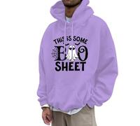 Mens Halloween Sweatshirts Skeleton Pullover Sweatshirt Spooky Horror Knit Button Drawstring Skull Classic Basic Tee Cozy Sweater Loungewear Fall Winter Seasonal Purple