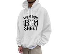 Mens Halloween Sweatshirts Skeleton Pullover Sweatshirt Spooky Horror Knit Button Drawstring Skull Classic Basic Tee Cozy Sweater Loungewear Fall Winter Seasonal White