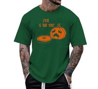 Men's Halloween T-Shirt Crewneck Tee Skeleton Rib Cage Scary Bones Spooky Party 3D Print Effect Fancy Dress Pumpkin Face Dark Green