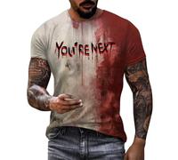 Mens Halloween T Shirt Problem Solved Print Short Sleeve Tshirt I'm Fine Bloody Bloodstain Tops Scary Funny Tees Blood Splatter Halloween Costumes for Men B- Red