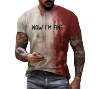 Mens Halloween T Shirt Problem Solved Print Short Sleeve Tshirt I'm Fine Bloody Bloodstain Tops Scary Funny Tees Blood Splatter Halloween Costumes for Men