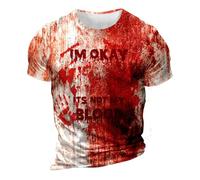 Mens Halloween T Shirt Problem Solved Print Short Sleeve Tshirt I'm Fine Bloody Bloodstain Tops Scary Funny Tees Blood Splatter Halloween Costumes for Men