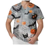 Mens Halloween T-Shirt Problem Solved Top Blood Splash Pattern Unique Design Round Neck Extra Large Sizes Tops Number 1 Available Parties Everyday I'm Fine Bloody T-Shirts, A-grey, M