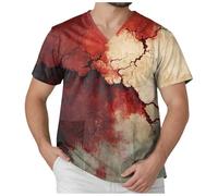 Mens Halloween T-Shirt Problem Solved Top Blood Splash Pattern Unique Design Round Neck Extra Large Sizes Tops Number 1 Available Parties Everyday I'm Fine Bloody T-Shirts, c-brick red, XL