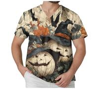 Mens Halloween T-Shirt Problem Solved Top Blood Splash Pattern Unique Design Round Neck Extra Large Sizes Tops Number 1 Available Parties Everyday I'm Fine Bloody T-Shirts, A-khaki, XL