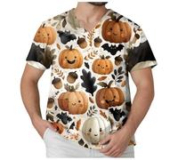 Mens Halloween T-Shirt Problem Solved Top Blood Splash Pattern Unique Design Round Neck Extra Large Sizes Tops Number 1 Available Parties Everyday I'm Fine Bloody T-Shirts, E-beige., 4XL