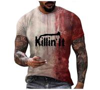 Mens Halloween T-Shirt Problem Solved Top Blood Splash Pattern Unique Design Round Neck Extra Large Sizes Tops Available Number 4 Parties Everyday I'm Fine Bloody T-Shirts, E-brick Red, XL