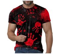 Men's Halloween T-Shirt Problem Solved Top Blood Splash Pattern Unique Design Round Neck Extra Large Sizes Tops Number 2 Available Parties Everyday I'm Fine Bloody T-Shirts, 1-brick red, XL