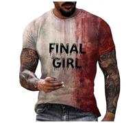 Mens Halloween T-Shirt Problem Solved Top Blood Splash Pattern Unique Design Round Neck Extra Large Sizes Tops Available Number 4 Parties Everyday I'm Fine Bloody T-Shirts, A-khaki, M