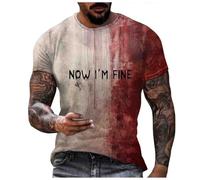 Mens Halloween T-Shirt Problem Solved Top Blood Splash Pattern Unique Design Round Neck Extra Large Sizes Tops Available Number 4 Parties Everyday I'm Fine Bloody T-Shirts, E-black, XL