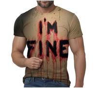 Mens Halloween T-Shirt Problem Solved Top Blood Splash Pattern Unique Design Round Neck Extra Large Sizes Tops Number 5 Available Party Everyday I'm Fine Bloody T-Shirts, Beige-a, M
