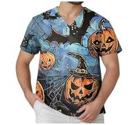 Mens Halloween T-Shirt Problem Solved Top Blood Splash Pattern Unique Design Round Neck Extra Large Sizes Tops Number 1 Available Parties Everyday I'm Fine Bloody T-Shirts, A-Blue, L