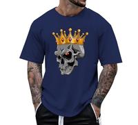 Men's Halloween T-Shirt Round Neck Shirt Flying Bats Print Scary Bones Adult Fancy Dress Use Comfortable Party Navy