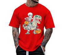 Mens Halloween Tee Long Sleeve T-Shirt Skeleton Rib Cage Scary Bones Adult 3D Print Effect Short Crewneck Red