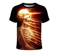 Mens Halloween Tee Round Neck Shirt Scary Jack o Lantern Bones T-Shirt Funny Novelty Short Sleeve Style Spooky Party Outfit Orange