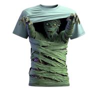 Mens Halloween Tee Round Neck Shirt Scary Jack o Lantern Bones T-Shirt Horror Bloody 3D Print Effect Fancy Dress Pumpkin Face Green