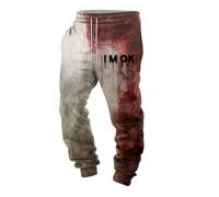 Men's Halloween Trousers with Bloody Print, Casual Trouser, Halloween Costume, Scary Lightweight Trousers, Fashionable Slip Jogging Trouser Men Solving Leisure Pants (Red, XL)