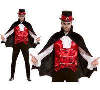 Mens Halloween Vampire Fancy Dress Costume Dracula Outfit with bat print Smiffys