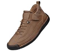 Men's Hand-Crafted Leather High-top Boots Rustic Natural Style Lace-up Casual Shoes with Durable Sole Comfortable Outdoor Footwear for Smart-Casual Look
