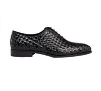 Men's Hand Crafted Woven Calf Leather Oxfords Classic Basket Weave Lace up Shoes [MAG10-910-BLACK-46EU, 11.5UK]