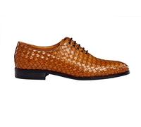 Men's Hand Crafted Woven Calf Leather Oxfords Classic Basket Weave Lace up Shoes [MAG10-910-BROWN-43EU, 8.5UK]