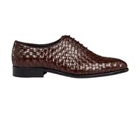 Men's Hand Crafted Woven Calf Leather Oxfords Classic Basket Weave Lace up Shoes [MAG10-910-COFFEE-42EU, 8UK]