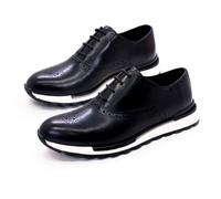 Men's Handmade Full Cowhide Casual Shoes Comfortable Non-Slip Wedding Dating Office 8806A6，Black，Men's Size 7.5 UK