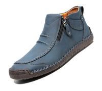 Men's Handmade Leather Driving Boots, Slip-On Leather Casual Moccasin (Blue,10.5)