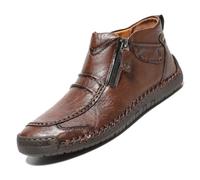 Men's Handmade Leather Driving Boots, Slip-On Leather Casual Moccasin (Brown,10.5)