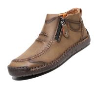 Men's Handmade Leather Driving Boots, Slip-On Leather Casual Moccasin (Khaki,8)