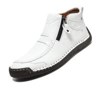 Men's Handmade Leather Driving Boots, Slip-On Leather Casual Moccasin (White,8)