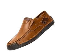 Men's Handmade Leather Shoes Stitches Platform Moccasins Business Casual Shoes Large Sizes Men's Shoes with Leather Upper Memory Foam Barefoot Shoes Everyday Casual Shoes, Brown1, 10 UK