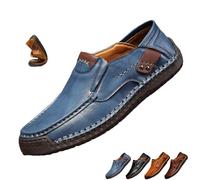 Men's Handmade Leather Slip-On Loafers, Orthopedic Leather Driving Walking Shoes Lightweight Comfy Soft Sole Business Dress Shoes (Light Blue,43EU)