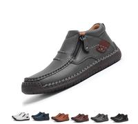 Men's Handmade Premium Leather Slip-On Driving Boots, Men’s Slip-On Orthopedic Leather Boots with Non-Slip Sole Side Zipper (Gray,EU48)