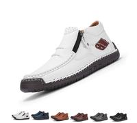 Men's Handmade Premium Leather Slip-On Driving Boots, Men’s Slip-On Orthopedic Leather Boots with Non-Slip Sole Side Zipper (White,EU48)