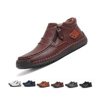 Men's Handmade Premium Leather Slip-On Driving Boots, Men’s Slip-On Orthopedic Leather Boots with Non-Slip Sole Side Zipper (Brown,EU48)