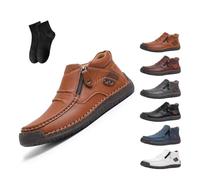 Men's Handmade Premium Leather Slip-On Driving Boots - Wide Toe, Arch Support,The First Young Boots Mens,Men's Side Zipper Orthopedic Shoes for Driving Hiking (Light Brown,42EU)