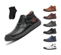 Men's Handmade Premium Leather Slip-On Driving Boots - Wide Toe, Arch Support,The First Young Boots Mens,Men's Side Zipper Orthopedic Shoes for Driving Hiking (Black,45EU)