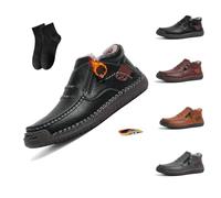 Men's Handmade Premium Leather Slip-On Driving Boots - Wide Toe, Arch Support,The First Young Boots Mens,Men's Side Zipper Orthopedic Shoes for Driving Hiking (Black - Plush Lined,38EU)
