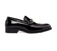 Mens Handmade Real Patent Leather Gold Snaffle bit Loafers Classy Wedding Dress Shoes [YL333-1-BLACK-44EU,10UK]