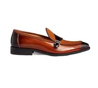 Men's Handmade Single Buckle Monk Shoes Genuine Burnished Leather & Suede Upper Loafers [MA38-05-BROWN-39EU,6UK]